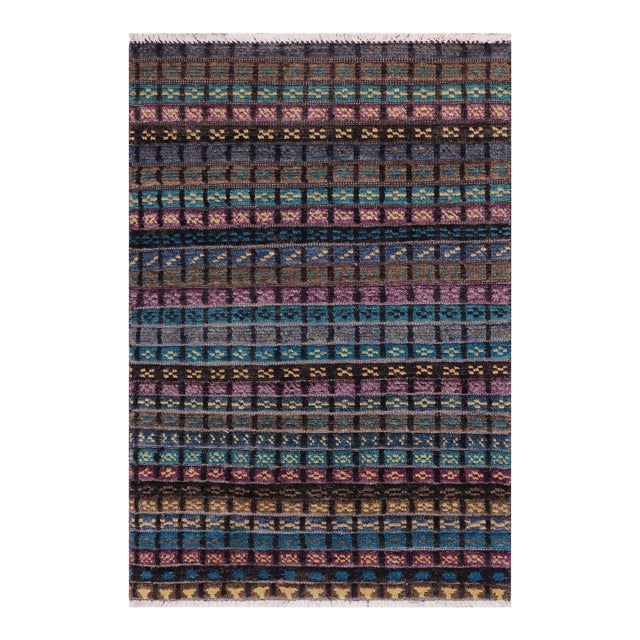 Boho Chic Berjesta Black/Blue Wool Rug - 2'11'' X 5'2'' For Sale