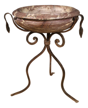Large Marble Tub with Wrought Iron Tripod, 1950