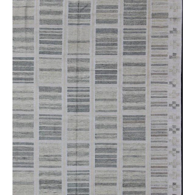 Neutral Stripe Pattern Modern Scandinavian Flat-Weave Rug by Keivan Woven Arts For Sale - Image 4 of 11