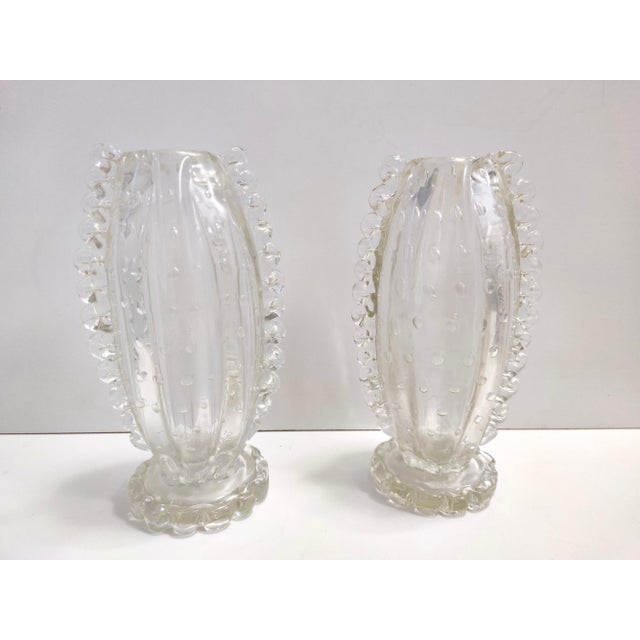 Mid-Century Modern Transparent Bullicante Murano Glass Vases by Ercole Barovier, 1930s, Set of 2 For Sale - Image 3 of 10