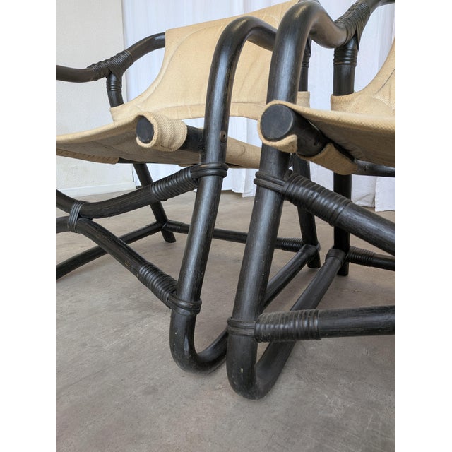Beige Vintage Espri Safari Lounge Chair in Black Bamboo and Beige Fabric, 1970s For Sale - Image 8 of 18