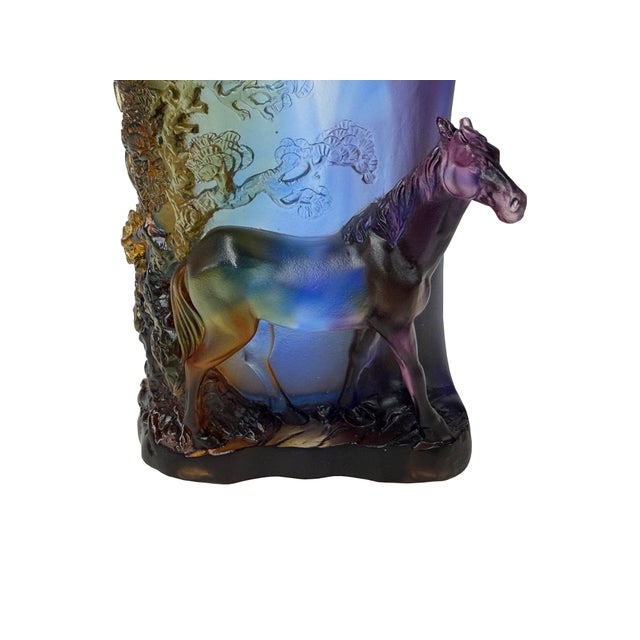 Crystal Glass Horse Theme Oval Brush Pot Vase Shape Mix Color Art Figure For Sale - Image 4 of 12