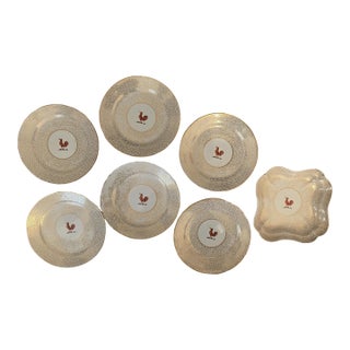 Early 19th Century Set of Seven Chamberlain Worcester Gilt Porcelain Plates With Rooster Motif For Sale