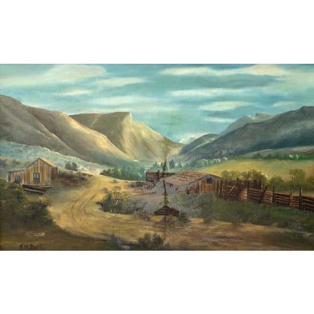 American School, Mountain Landscape Scene, Oil on Canvas, signed "E.M. Burt" lower left, giltwood frame. Image: 21.25" H x...
