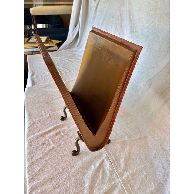 Mid 20th Century Leather and Cast Iron Magazine Rack For Sale - Image 4 of 13