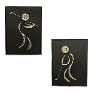 1950s Golfing Man String Nail Art Silver and Gold on Blackby Chapman, Pair