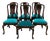 Vintage Queen Anne Dining Chairs - Emerald Velvet - Set of 6 For Sale