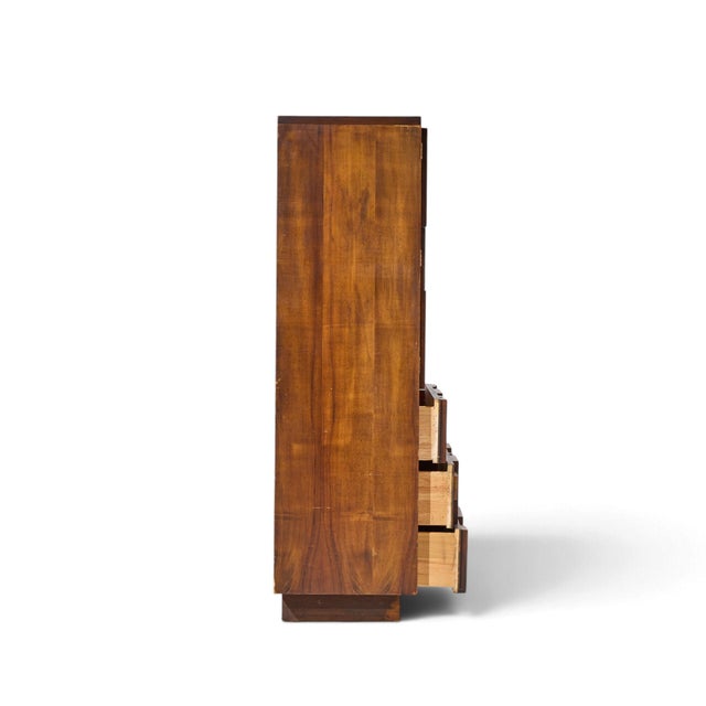 Lane Furniture Lane Staccato Brutalist Mid Century Walnut Armoire Highboy Dresser For Sale - Image 4 of 10