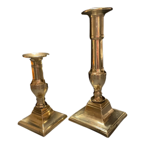 Set of Two Antique Empire Brass Candlesticks