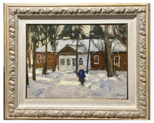 Boris Lavrenko, Red House in the Woods, 1984, Oil Painting
