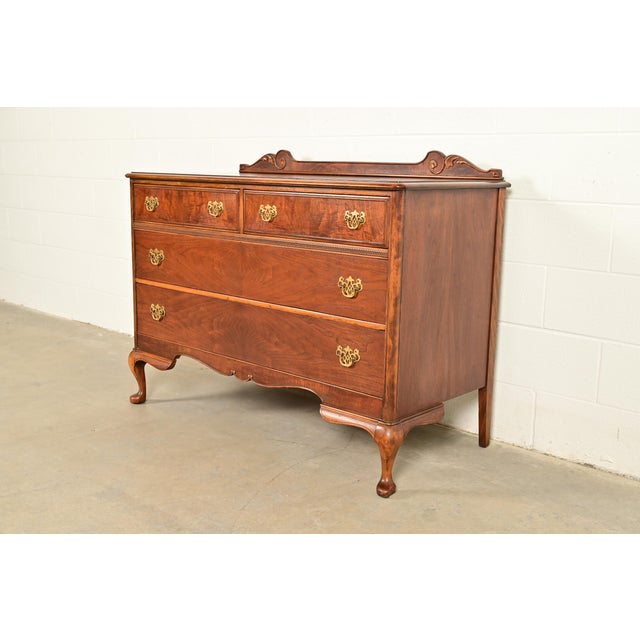 Victorian Berkey & Gay Antique Queen Anne Burled Walnut Four-Drawer Dresser, Circa 1920s For Sale - Image 3 of 16