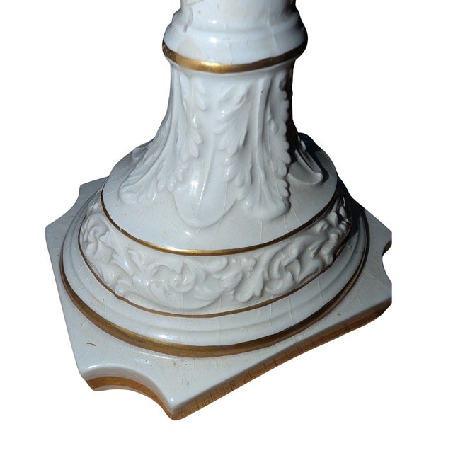 Pair of Vintage Italian Capodimonte-Style Porcelain Candlesticks, Gilt Trim, 10" For Sale - Image 9 of 15