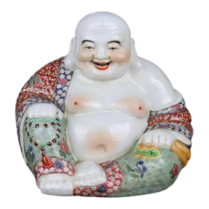 Chinese Vintage Ceramic Buddhist Sculpture,Hand Carved Famille Rose Porcelain Statue of Maitreya Buddha