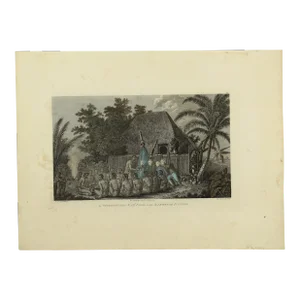 1784 James Cook & J. Webber Engraving - an Offering in the Sandwich Islands