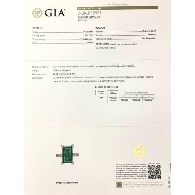 Natural Emerald Diamond Ring 14k Gold 4.37 TCW GIA Certified For Sale - Image 14 of 15