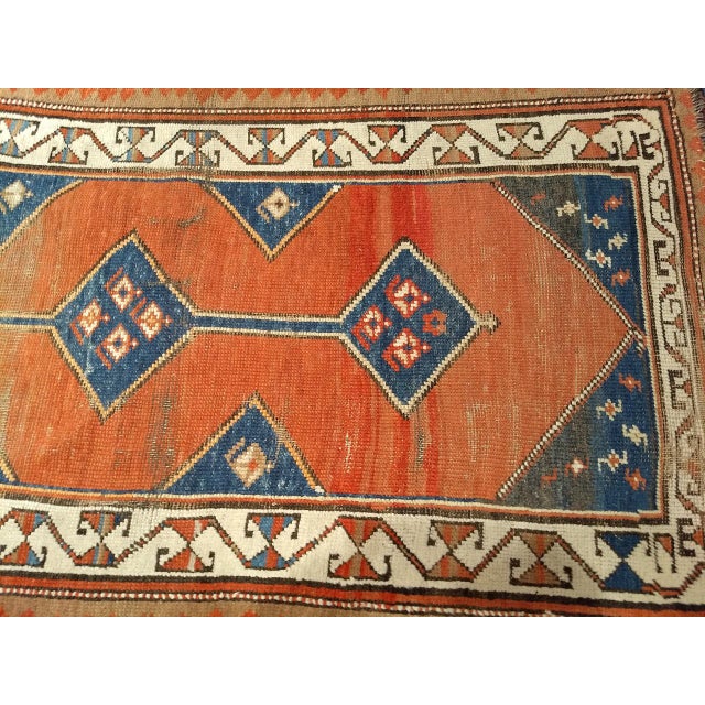 19th Century Persian Kurdish Runner Rug, Hand-Knotted Wool, Geometric Medallion Pattern, Terracotta & Navy, 3x12 For Sale - Image 15 of 16