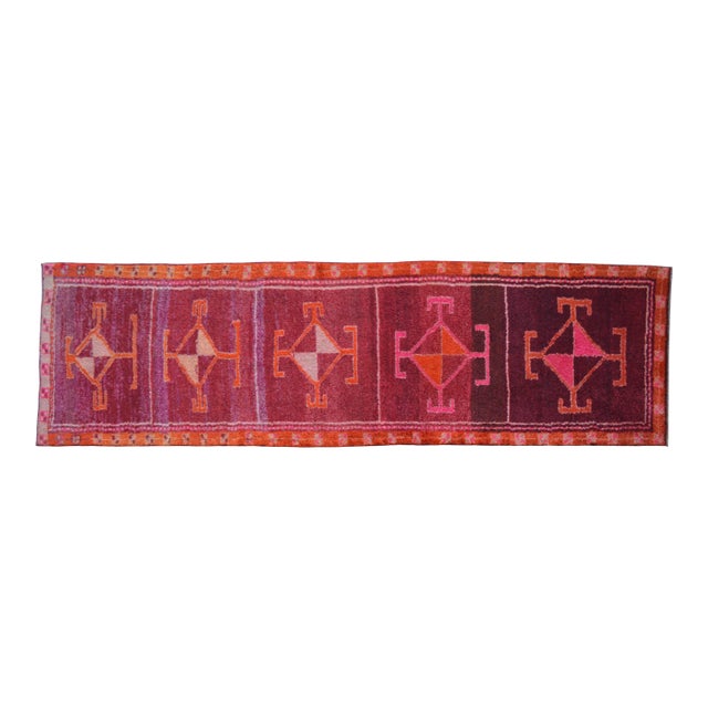 Hand-Knotted Turkish Runner Rug . One of a Kind Hallway Kitchen Decor 2′9″ × 9′9″ For Sale