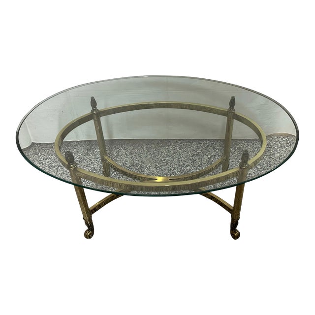 La Barge Hollywood Regency Brass Oval Coffee Table For Sale