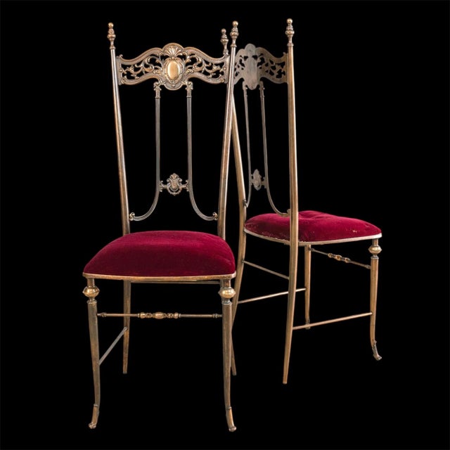 Antique Chiavarine Chairs in Brass and Red Velvet, 1950s, Set of 2 For Sale - Image 18 of 18