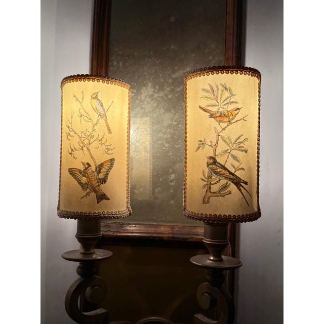 Italian Wall Lamp with Mirror Glass and Bird Lampshades, 1960 For Sale - Image 4 of 18