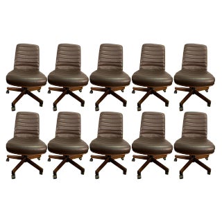 Leather Swivel Chairs by Vaghi, 1980s, Set of 10 For Sale