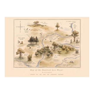 E H Shepard 1926 Antique Map of the Hundred Acre Wood Fine Art Mounted Board Print 30" X 24" For Sale