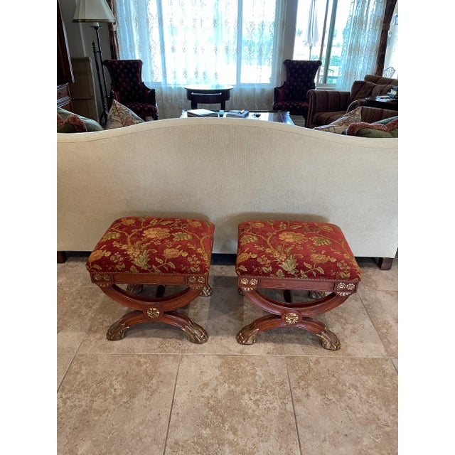 Brick Red Lion Paw Ottoman a Pair For Sale - Image 8 of 13