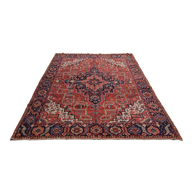Persian Vintage Persian Heriz Rug – Hand-Knotted, Earthtone Red & Cream Geometric For Sale - Image 3 of 10