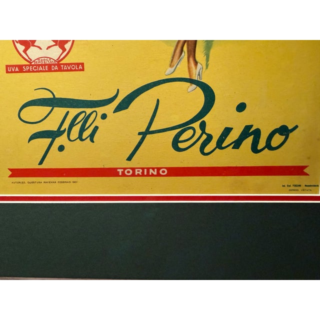 Original 1951 Italian Advertisement / Poster for Table Grapes by "Fratelli Perino," Torino, Framed in Museum Glass For Sale In Boston - Image 6 of 9