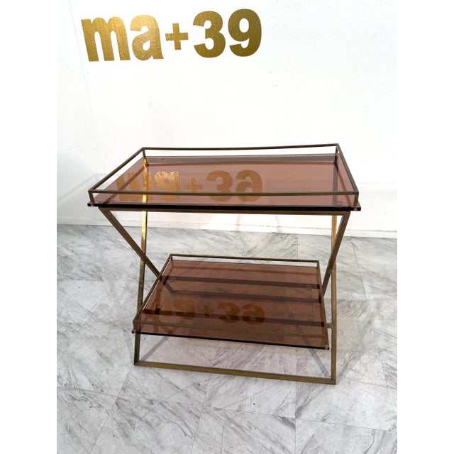 Brass & Smoked Rose Glass Side Table, 1970s Italy For Sale - Image 4 of 10