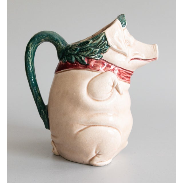 Orchies Antique Early 20th Century French Orchies Majolica Pig Pitcher For Sale - Image 4 of 8