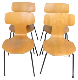 Model 3103 T-Chair in Oak by Arne Jacobsen for Fritz Hansen, 1960s, Set of 4