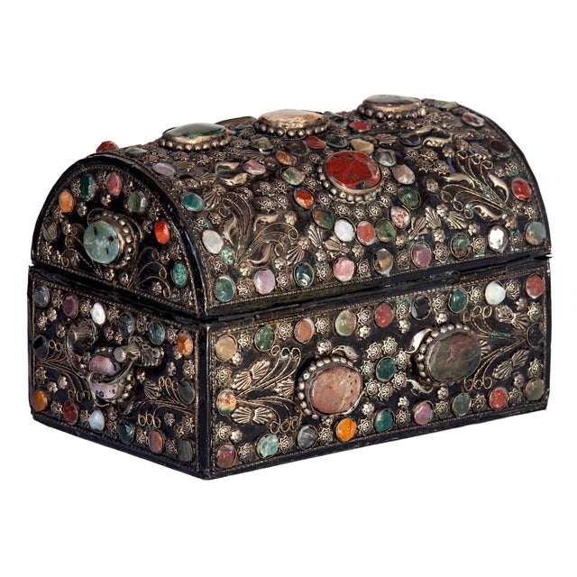 Textile Vintage Handcrafted Moroccan Bejeweled Keepsake Box For Sale - Image 7 of 13