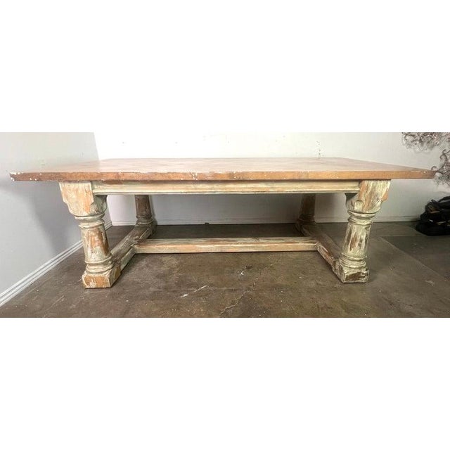 Rustic Painted Dining Table W/ Herringbone Pattern Top For Sale - Image 12 of 16