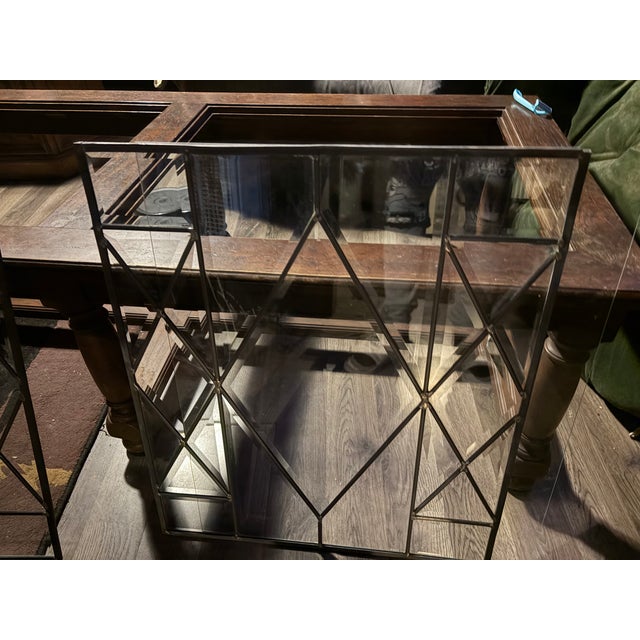 Mid-century wooden coffee table with removable lead tudor glass panes
