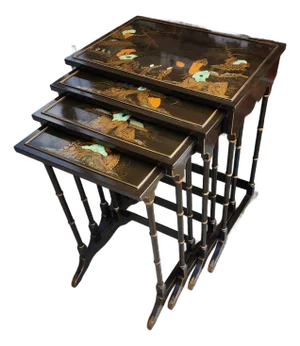Early 20th Century Chinoiserie Lacquered Nesting Tables by Schmieg and Kotzian - Set of 4