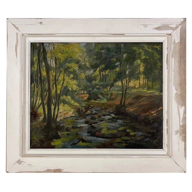 Impressionist Oil Painting on Canvas in Rustic Distressed Painted Frame by Joseph Lagasse (1878-1962) For Sale - Image 13 of 13