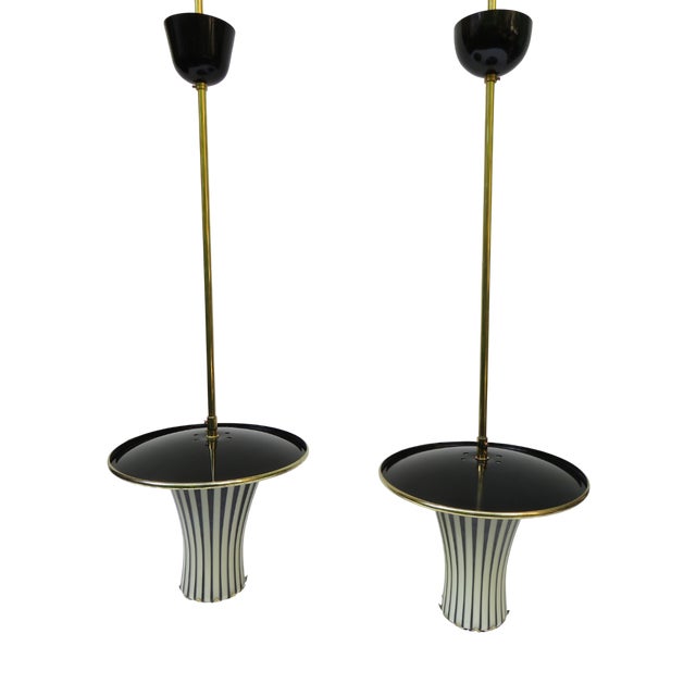 Black and White Italian Pendant Lamps, 1950s, Set of 2 For Sale