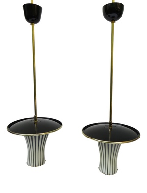 Black and White Italian Pendant Lamps, 1950s, Set of 2