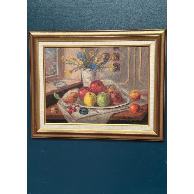 Christian Rhode, Still Life with Vase and Fruits, 1950s, Oil on Canvas, Framed For Sale - Image 6 of 13