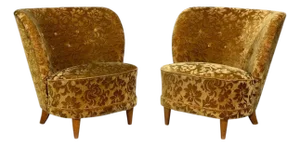 Finnish Modern, Easy Chairs, Damask, Beech, Finland, 1940s