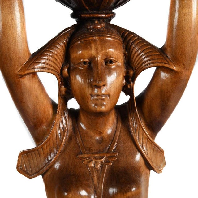 Brown Egyptian Revival Carved Wood Figural Pedestal Side Table For Sale - Image 8 of 10
