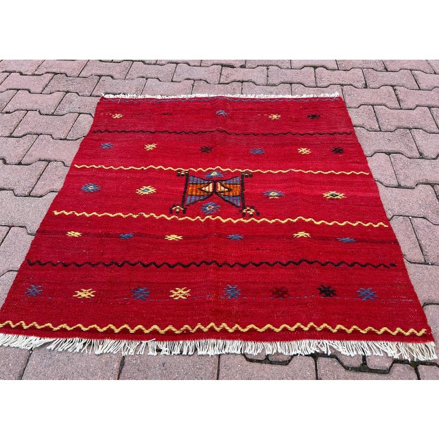 Red 1970s Turkish Red Color Oushak Kilim For Sale - Image 8 of 8