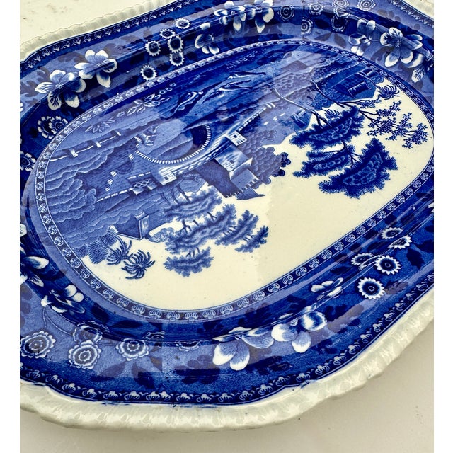 Antique Copeland Spode Tower Blue & White Transferware Platter, 17 Inch, Circa 1903 For Sale - Image 11 of 18