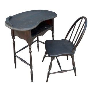 Late 19th Century H. T. Cushman Manufacturing Company Colonial Mahogany Desk and Chair - Set of 2 For Sale
