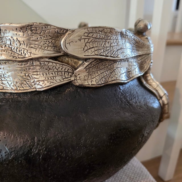 Art Nouveau-Style Bronze Jardiniere With Dragonfly & Water Lilies For Sale - Image 4 of 16