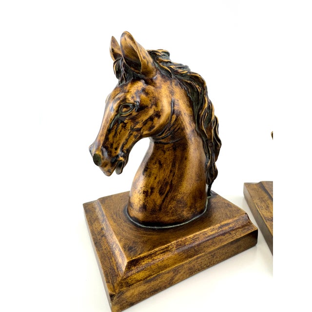 1960s Equestrian Horse Bust Bookends With Antiqued Bronze Finish, a Pair For Sale - Image 4 of 11