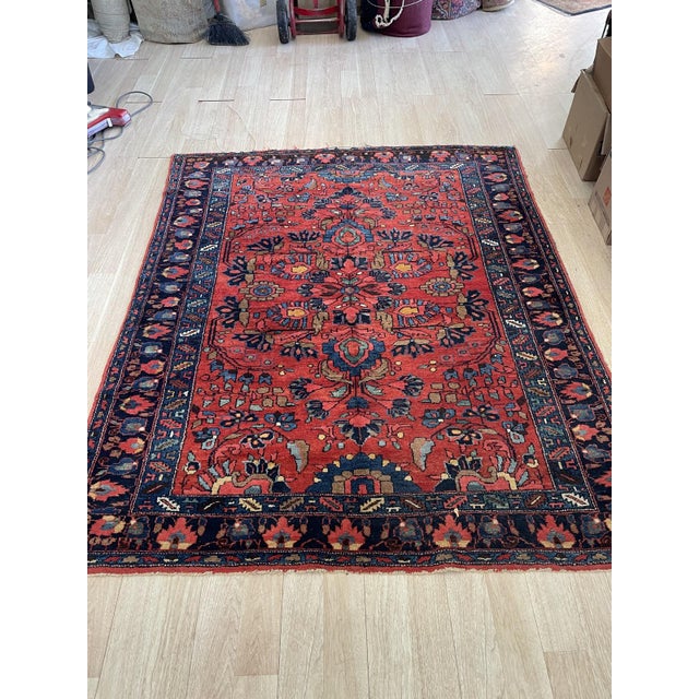 Textile Antique 1910s Persian Lilihan Rug 5.7' X 6.8' (174cm X 207cm) For Sale - Image 7 of 9