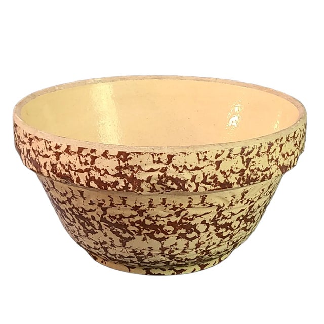 Ceramic Early 20th Century Spongeware Yellow Stoneware Large Mixing Bowl, Marked U.S.A. For Sale - Image 7 of 7