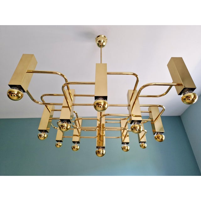 1970s Large Geometric Brass Chandelier by Gaetano Sciolari for Boulanger, 1970s For Sale - Image 5 of 18
